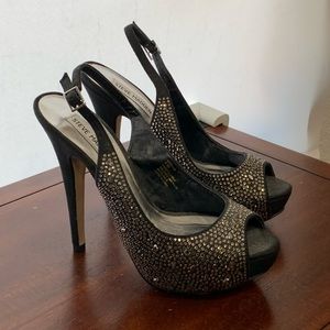 Steve Madden Black Crystal Slingback Peep Toe Heel